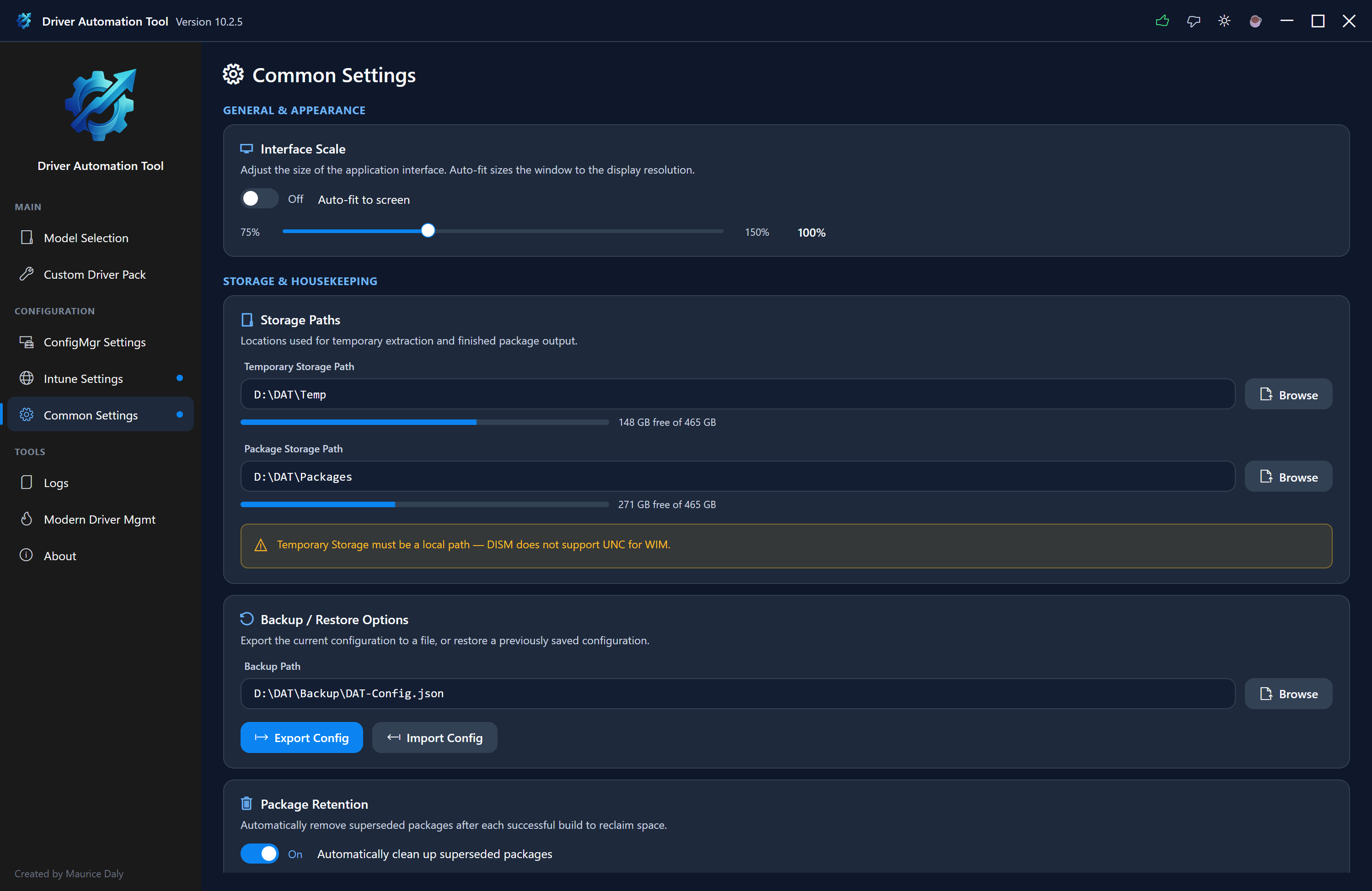 Storage location configuration